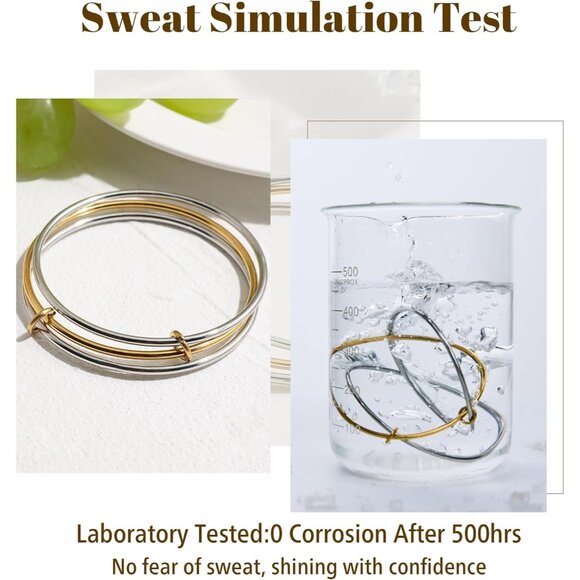 Stackable 18K Gold Plated Silver & Gold Bangle Bracelets for Women, 7.5 Inch, St - Picture 5 of 6